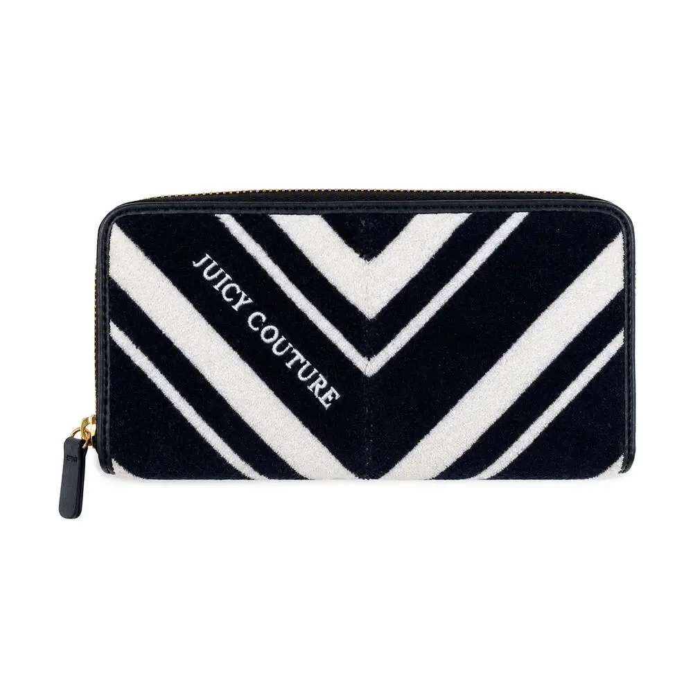 Vintage Juicy Couture Navy White Chevron Continental Zip-Around Wallet Clutch